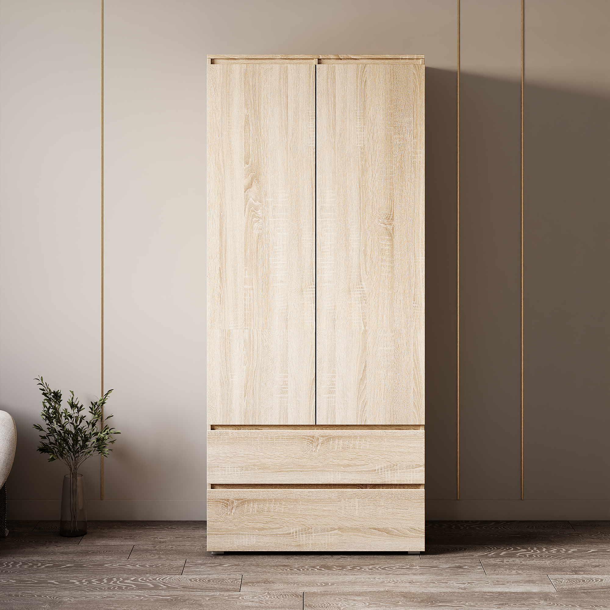 Шкаф Грей для одежды распашной двухдверный с ящиками 90х50х204 см дуб сонома светлый