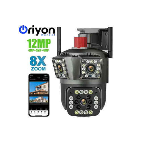 Камера видеонаблюдения беспроводная от Wi-Fi - 12 МП IP камера Wi-Fi 6K HD три объектива 8-кратный зум 499000₽