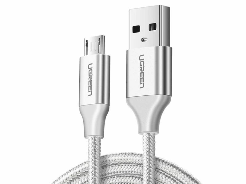 Кабель UGREEN US290 (60153) USB 2.0 A to Micro USB Cable Nickel Plating Aluminum Braid. Длина: 2 м. Цвет: белый