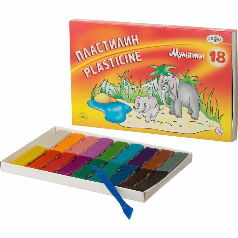 Пластилин классический 18 цветов со стеком, 360 г.