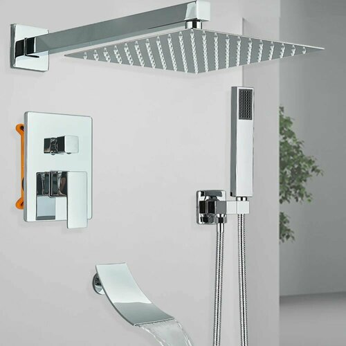 Хром12 дюймов смеситель для душа в ванной комнате с дождевым водопадом Черная ванна Душевая система Смеситель для настенного монтажа Кран