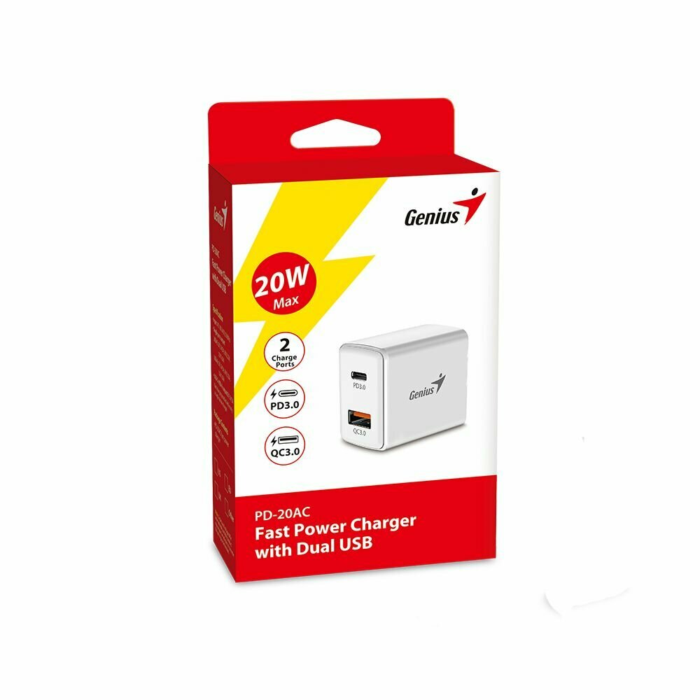 Зарядное устройство сетевое Genius 32590005400 20Вт, порт USB-C и порт USB-A, белый - фото №3