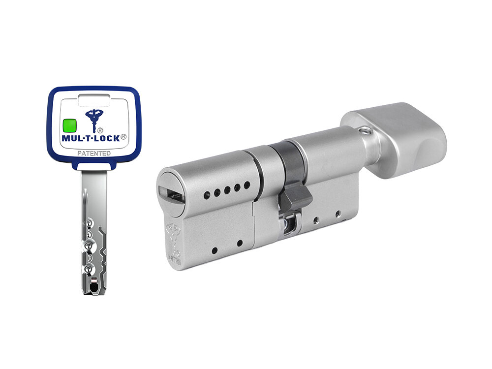 Цилиндр Mul-t-Lock MT5+ ключ-вертушка 105мм (размер 55х50В мм) - Никель Флажок (5 ключей)