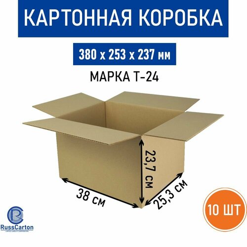 Картонная коробка для хранения и переезда RUSSCARTON, 380х253х237 мм, Т-24, 10 шт