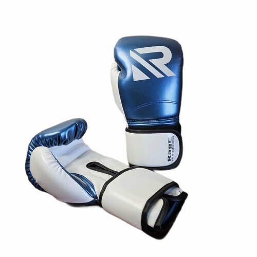 Перчатки боксерские Rage fight gear 8 унций для бокса из искусственной кожи сине-белого цвета 2400₽