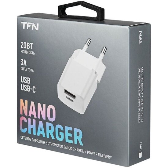 Сетевое зарядное устройство Tfn 20Вт, USB-A - USB-C, без кабеля, белый — фото 1