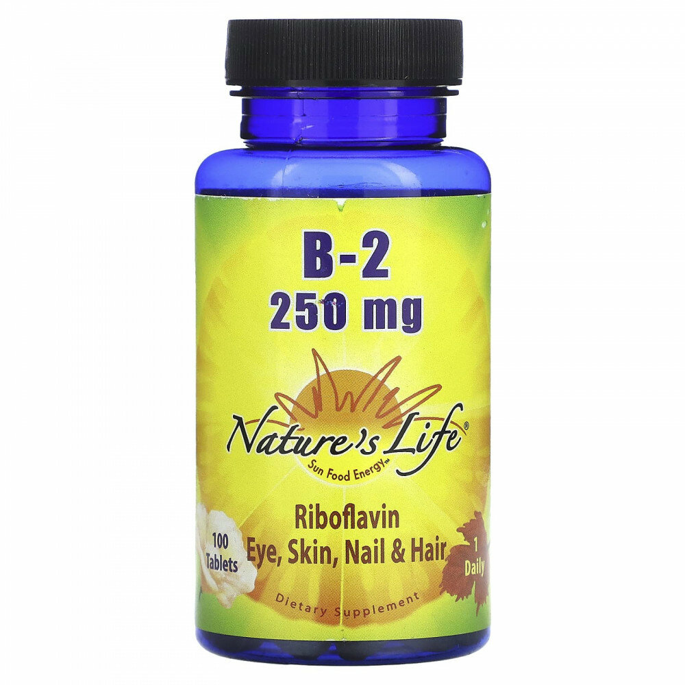 Nature's Life, витамин B2, для повышения уровня энергии, 100 таблеток