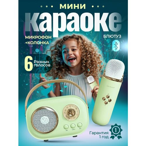 Детский микрофон JOJOCAT с колонкой Bluetooth для караоке зеленый цвет 4999₽