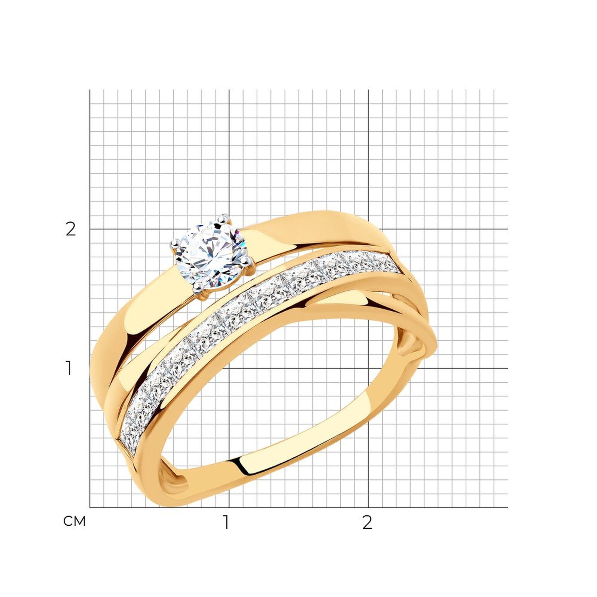 Кольцо дорожка, широкое Diamant online, красное золото, 585 проба, фианит, размер 17, прозрачный — фото 1