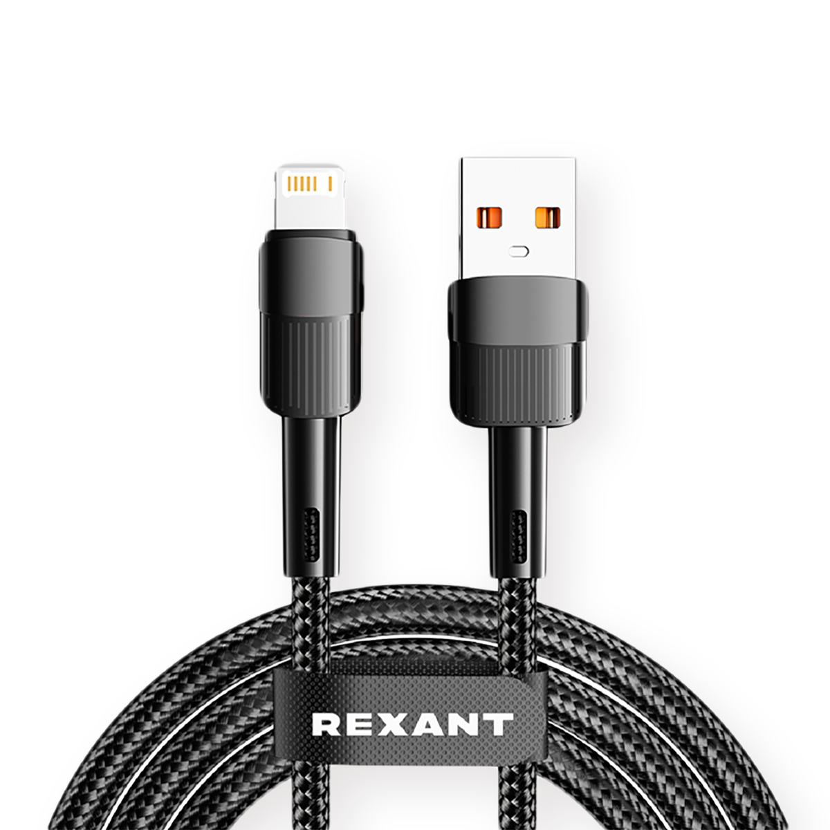 Кабель Rexant, USB — Lightning, для Apple, длина 1 м, 2.4 А, черный — фото 1