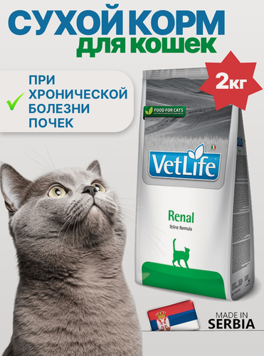 Изображение товара Farmina Vet Life Renal корм для кошек, для поддержания функции почек при почечной недостаточности, 2 кг