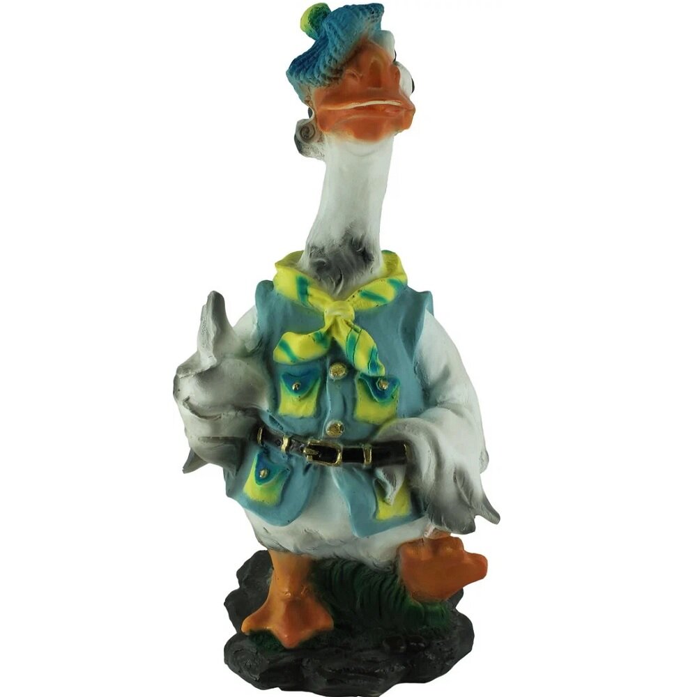 Садовая фигура ТулаСад  Гусь в берете  В 40см  из полистоуна  голубая  серая  коричневая