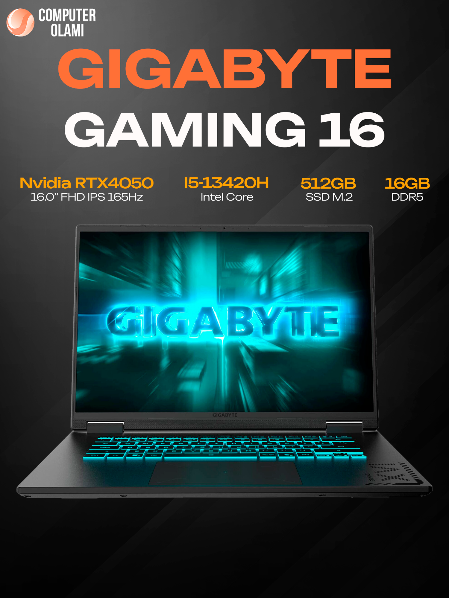 Игровой ноутбук Gigabyte Gaming A16 GA6H, i5-13420H, 16/512 ГБ, RTX 4050 6 ГБ, 16" FHD IPS