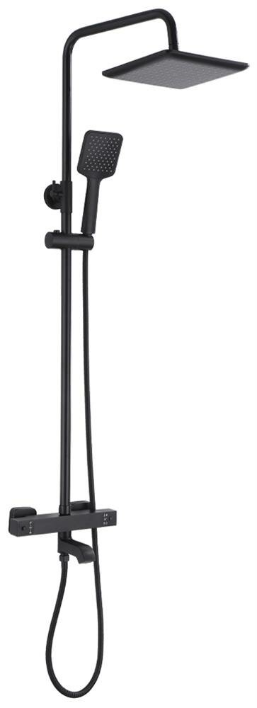 фото GFMARK 3103 Смеситель + стойка душевая тропический душ с термостатом, с двумя лейками , черного цвета