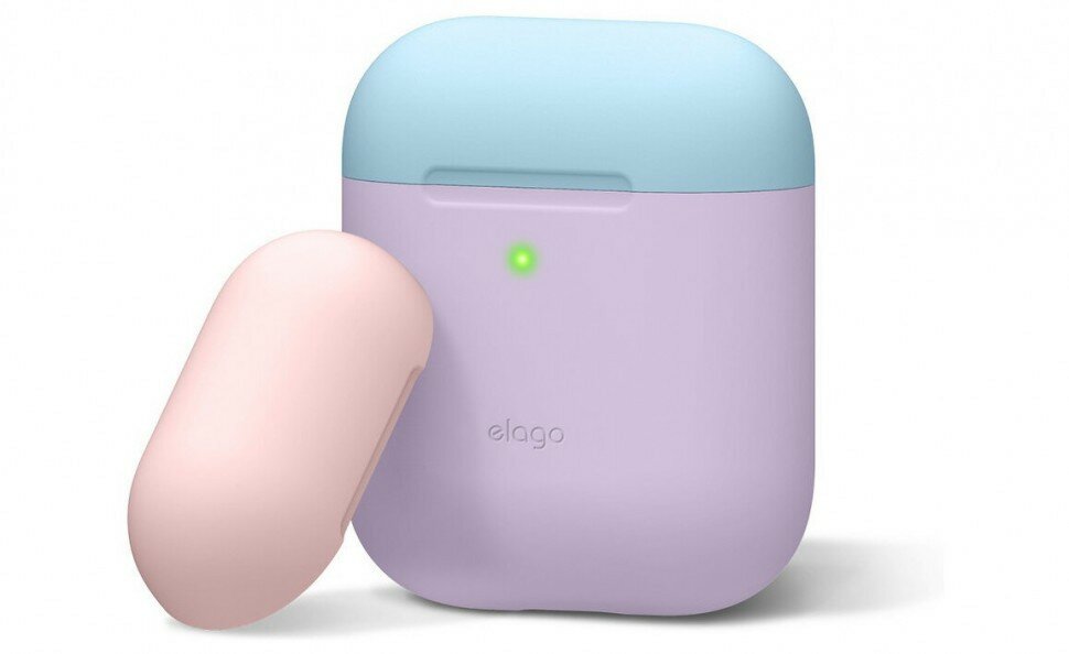 Силиконовый чехол Elago Duo Case для AirPods 1&2, цвет Лавандовый с Розовой и Голубой крышками (EAPDO-LV-PBLPK)