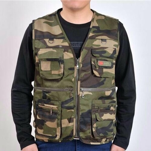 Жилет камуфляжный для рыбалки, охоты, строительный с карманами, 2xl