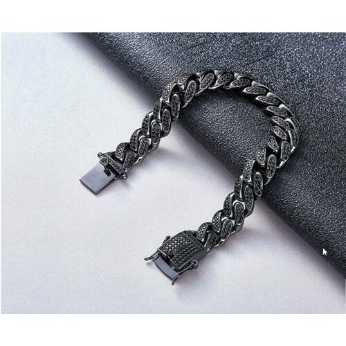 фото Браслет-цепочка кубинская цепочка, стекло, искусственный камень, 1 шт., размер 20 см, размер one size, диаметр 6.5 см, черный uy