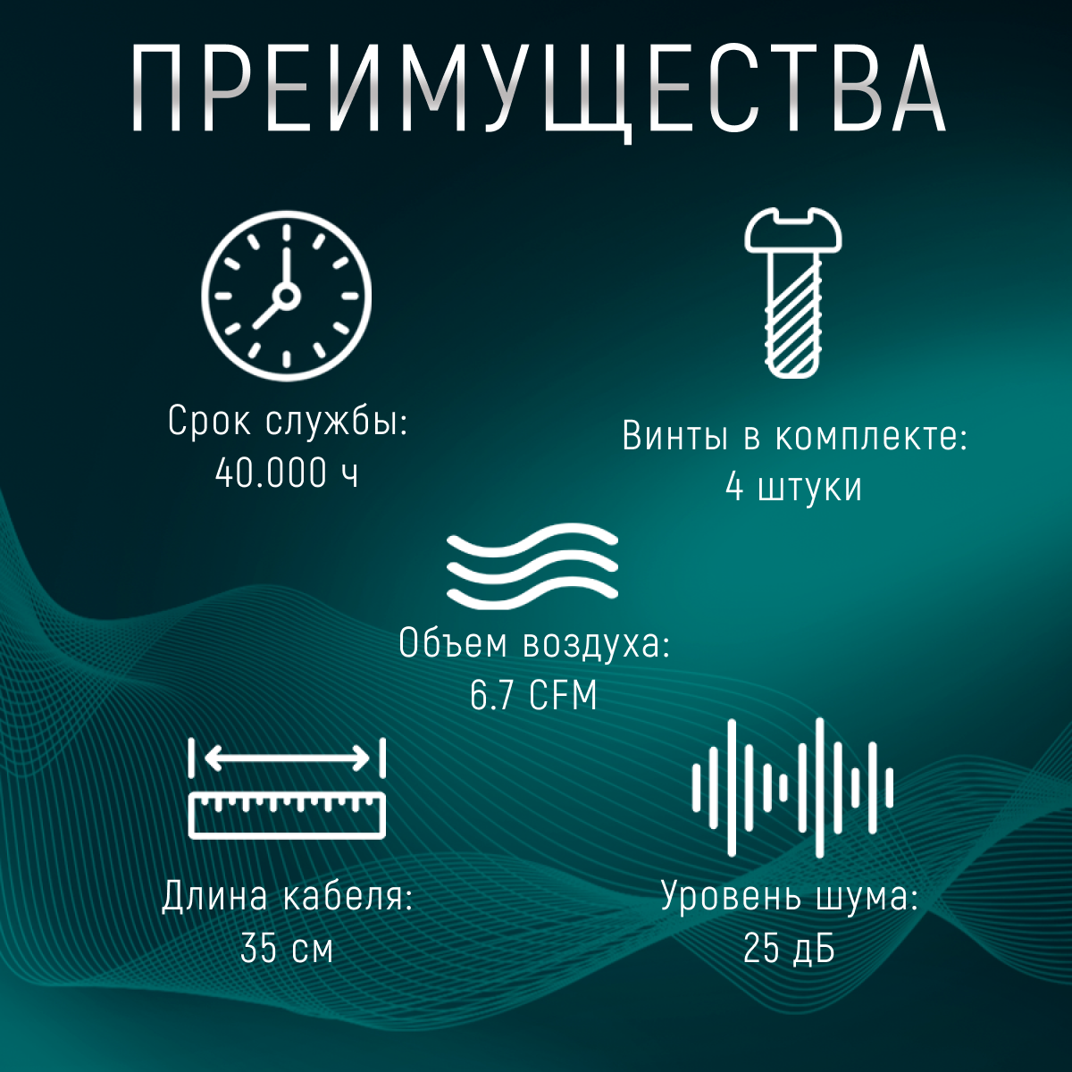 Вентилятор охлаждения корпуса ПК/процессора/ТВ приставки/радиатора 50х50х15мм, бесшумный кулер 25ДБ с подключением 3-Pin 12В, длина кабеля 35см