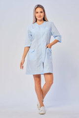 Халат медицинский Альба-С женский короткий на молнии. Голубой рабочий халат, рукав 3/4. Спецодежда больших размеров. Медицинская одежда. Размер 56