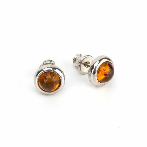 Серьги пусеты Amberprofi, янтарь, серебряный, красный