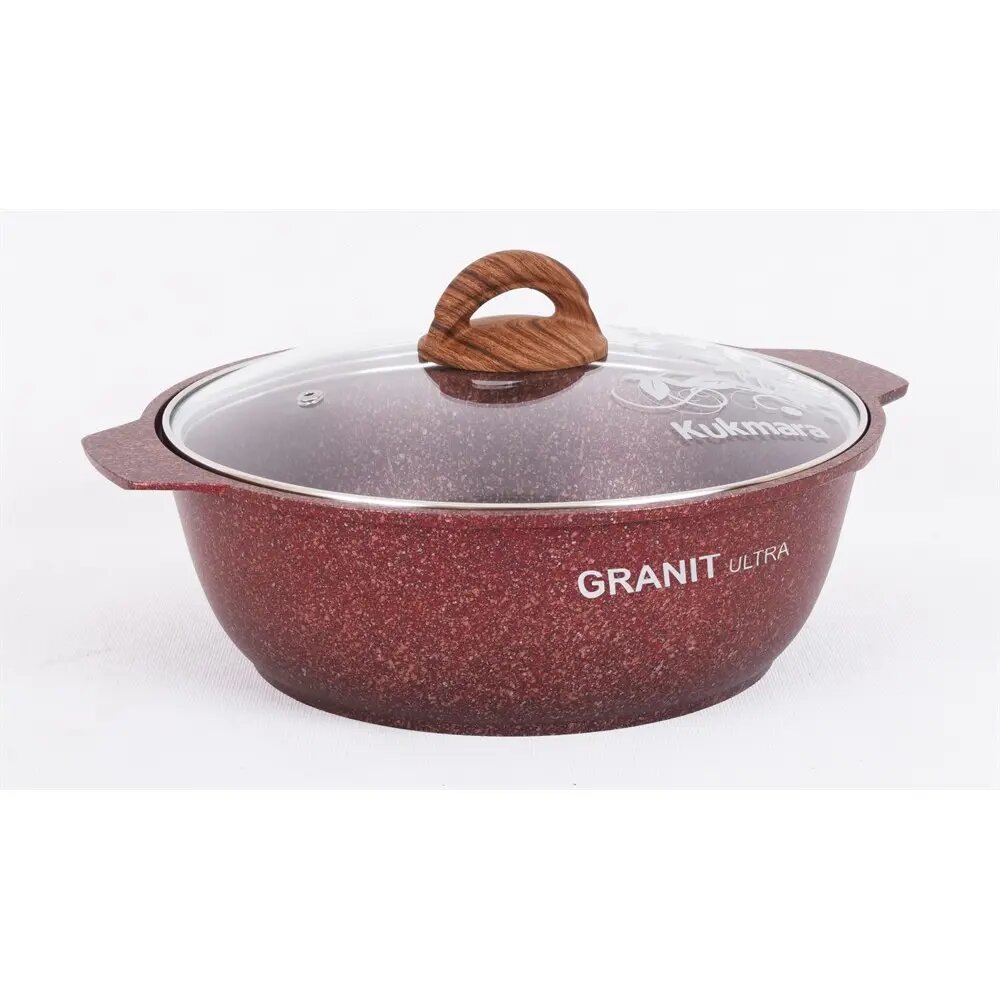 Кастрюля-жаровня а/пр литая 30л стекл/кр Granit Ultra Red ТМ KUKMARA