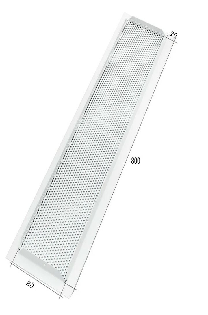 Решетка вентиляционная врезная перфорация кружок габаритный размер 800х80 цвет белый
