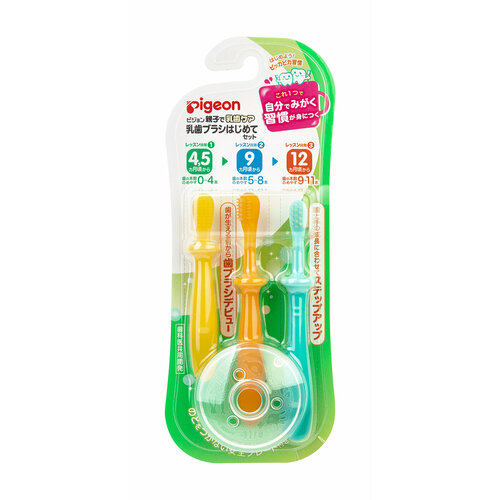 PIGEON Набор зубных щеток с фиксатором для детей от 45 до 18 месяцев Шаг 123 3 шт 1275₽