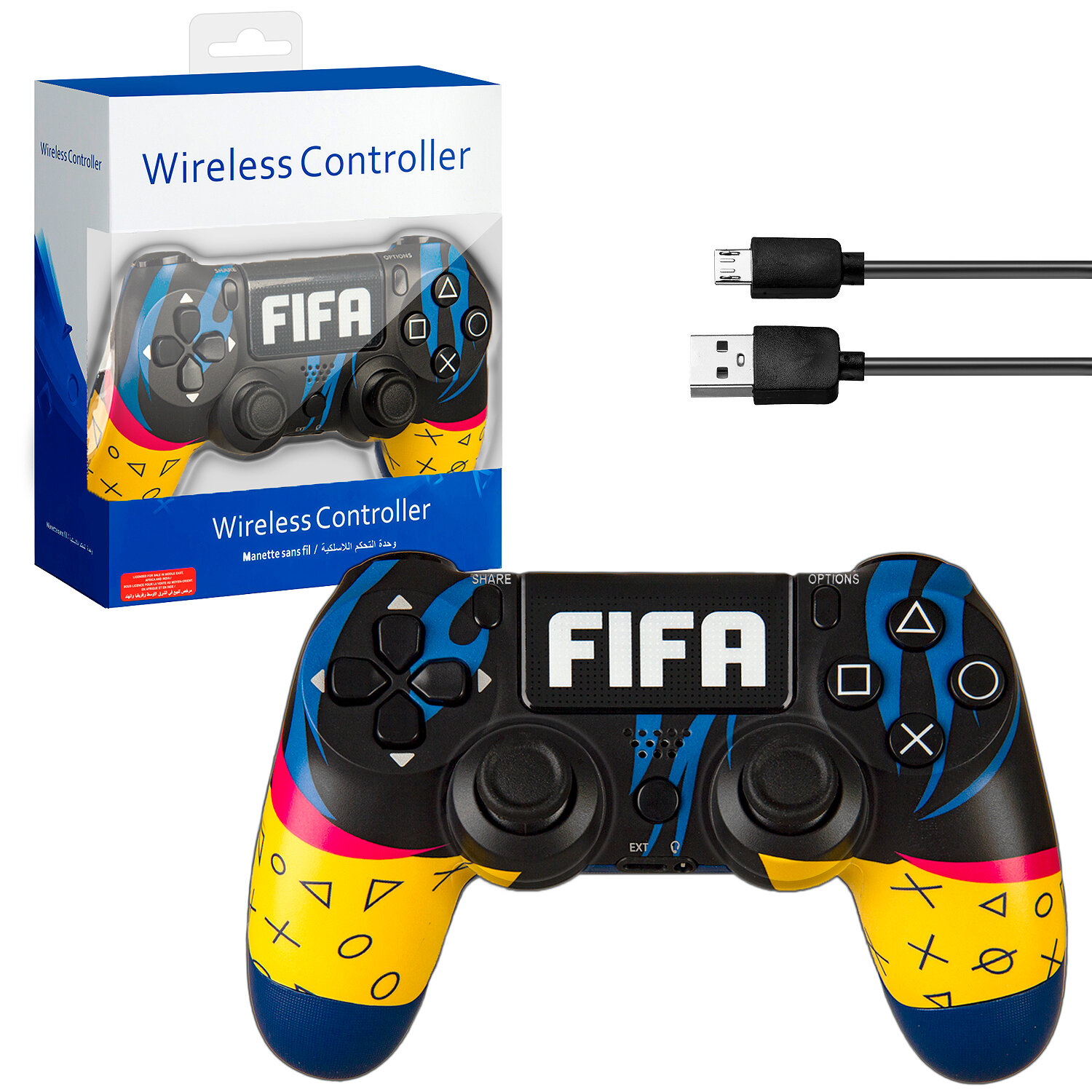 Геймпад/Джойстик/Контроллер беспроводной для консоли/приставки PS4 FIFA черно-желтый