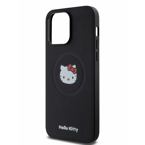 Hello Kitty для iPhone 15 Pro Max чехол PU Leather Kitty Head Hard Black (MagSafe) черный