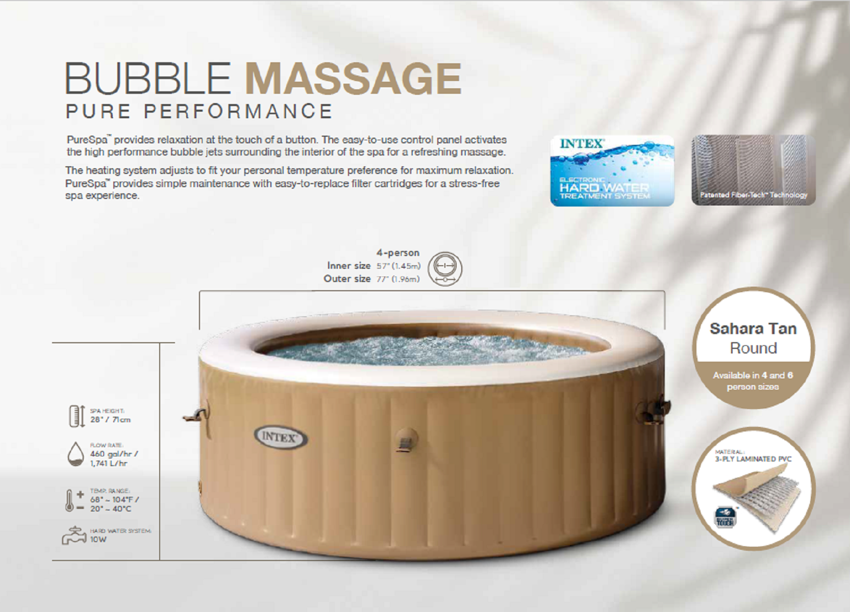 Бассейн 196 x 71 см, Intex Pure Spa Bubble Massage 28476, теплосберегающий тент