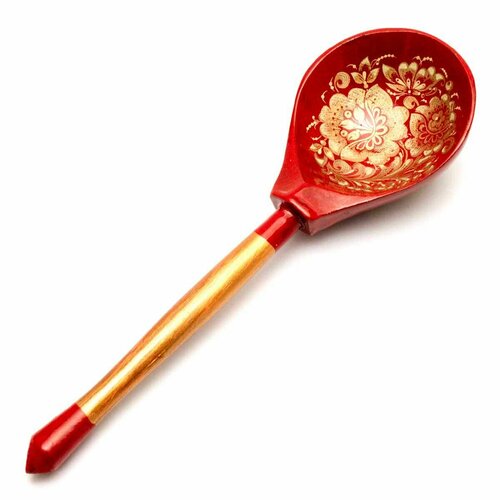 Деревянная ложка столовая с росписью - Золотая Кудрина 19 см 499₽