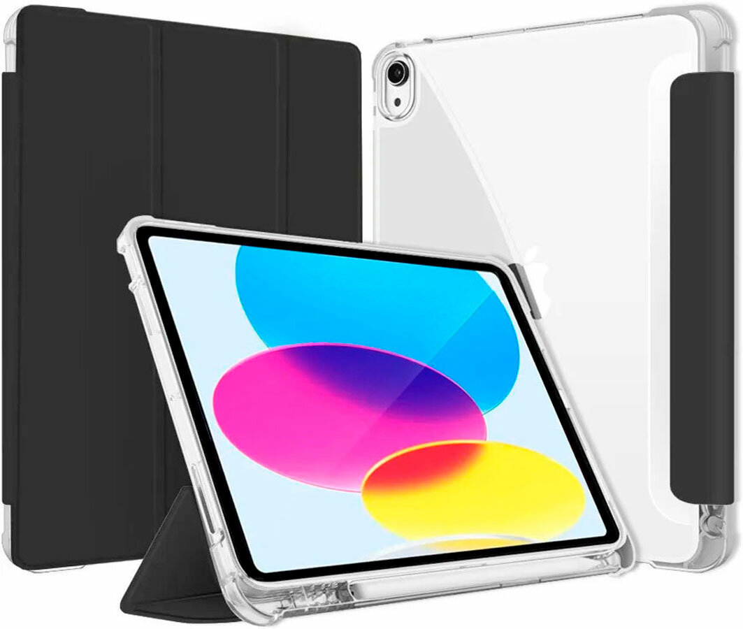 Чехол для планшета Apple iPad 10 (2022) 10.9 дюйма - A2696, A2757, A2777, держатель для стилуса (слева), из мягкого силикона (черный)