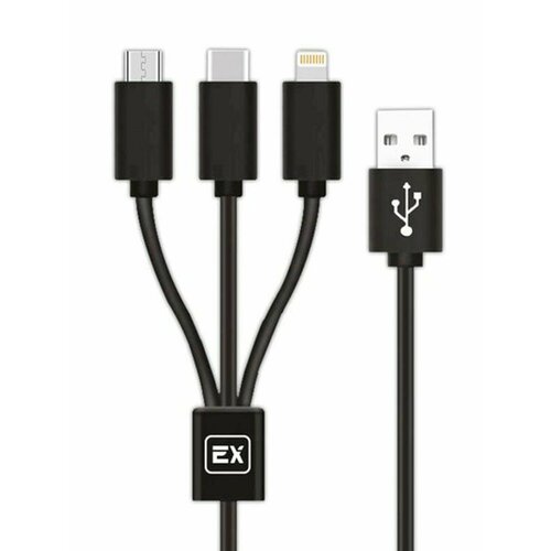 Зарядные устройства Exployd EX-K-646 USB - microUSB 8 Pin TYPE-C круглый силикон чёрный 3 в 1 Classic 1.2М 2.1A кабель type c на lightning x84 зарядка и передача данных