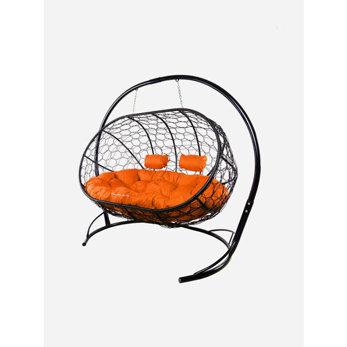 Подвесной диван M-group лежебока с ротангом чёрный оранжевая подушка подвесной диван лежебока с ротангом серый оранжевая подушка