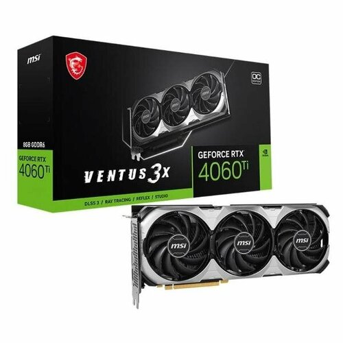 Видеокарта MSI GeForce RTX 4060 Ti VENTUS 3X E 8G видеокарта pci e msi geforce rtx 3070 ventus 3x plus rtx 3070 ventus 3x plus 8g oc lhr 8gb gddr6 256bit 8nm 1500 14000mhz hdmi 3 dp