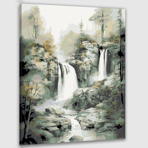 Картина по номерам 50х40 Пейзаж с водопадом картина по номерам две картинки две картинки пейзаж с водопадом в лесу