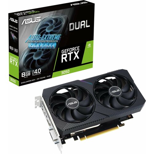 ASUS Видеокарта Asus PCI-E 4.0 DUAL-RTX3050-8G-V2 NVIDIA GeForce RTX 3050 8Gb 128bit GDDR6 1777/14000 DVIx1 HDMIx1 DPx1 HDCP Ret DUAL-RTX3050-8G-V2