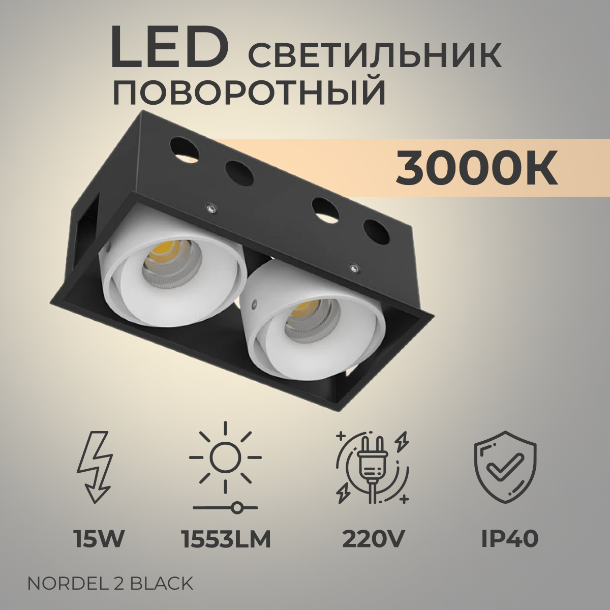 фото Встраиваемый светодиодный светильник, спот подвесной двойной Ledron NORDEL 2