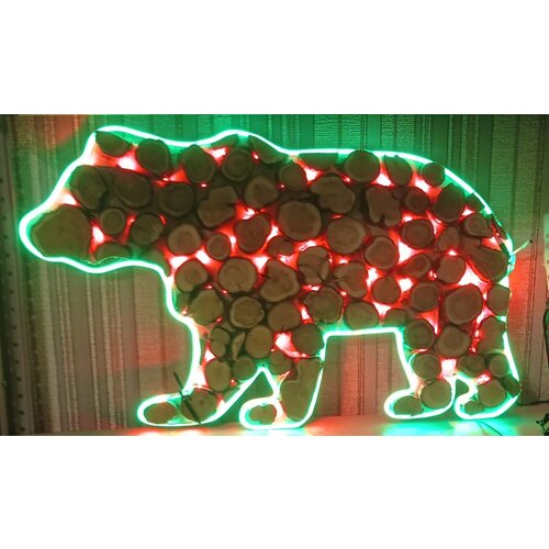Панно из можжевельника с подсветкой Медведь 40х75 см.