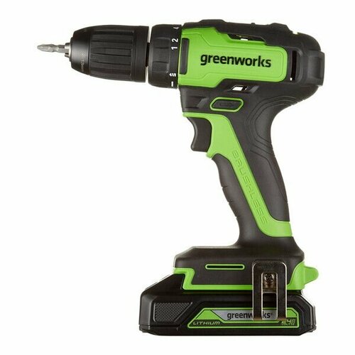 Дрель аккумуляторная Greenworks GD24AGK2 3704007UA 24В 2Ач Li-Ion 1 АКБ и ЗУ 41784₽