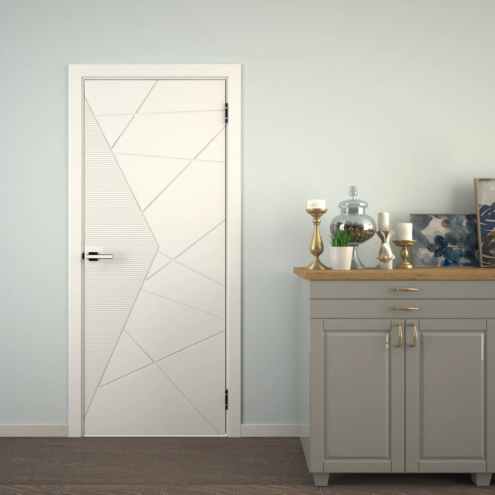 Межкомнатная дверь Геометрия 80x200 (Комплект вместе с фурнитурой) Белая эмаль