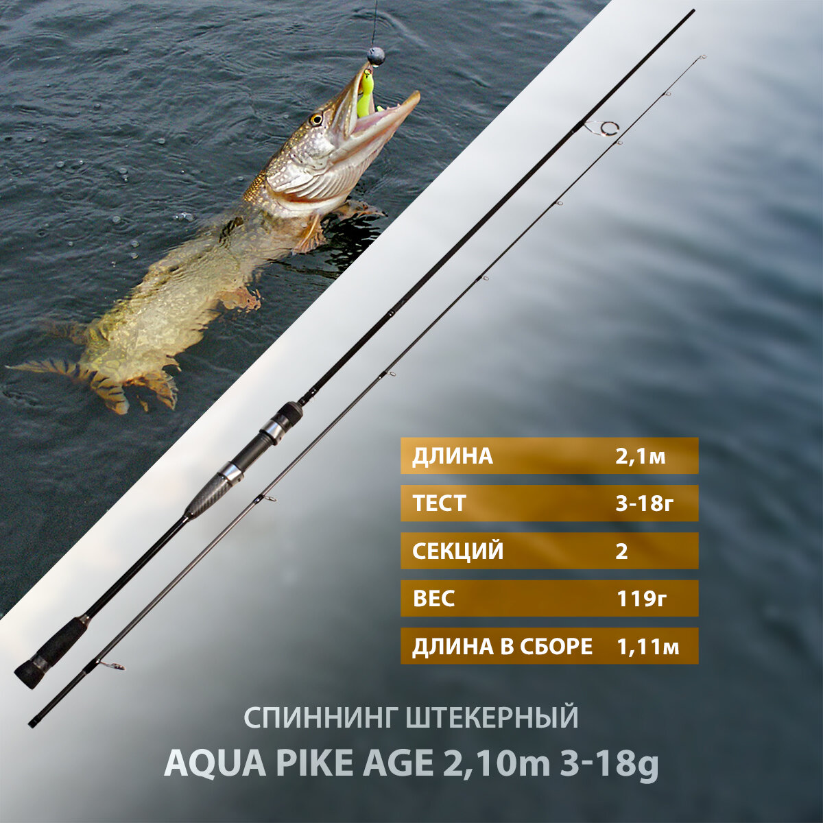 Спиннинг штекерный AQUA PIKE AGE 2.1 m, 3-18g
