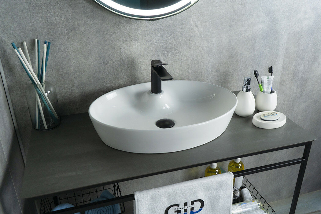 Накладная белая раковина 550x400 мм для ванной Gid N9436 с отверстием для смесителя