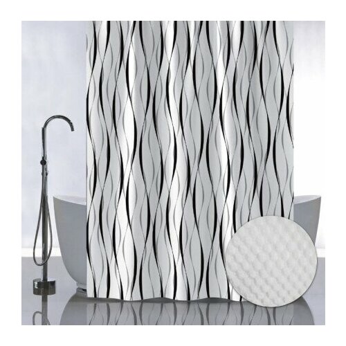 Штора с рельефным теснением принт ленты на белом фоне в ванную без колец полиэст 05-07 1190₽