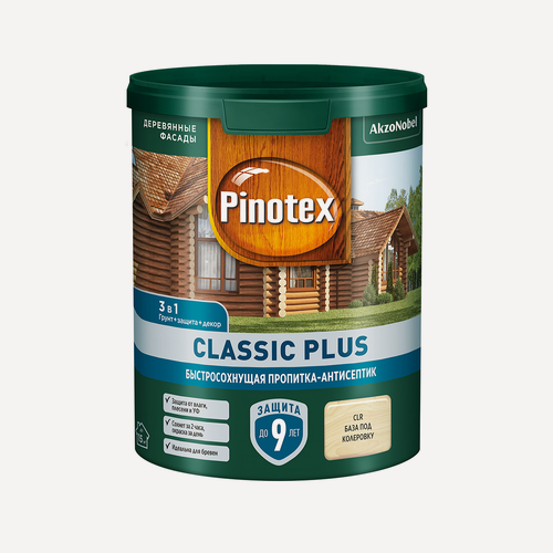 Изображение товара Пропитка-антисептик PINOTEX CLASSIC PLUS 3 в 1 быстросохнущая, база под колеровку 0,9л