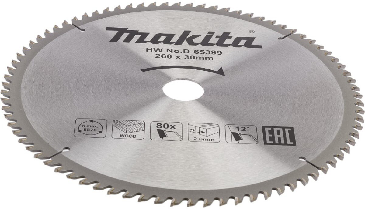 Makita Пильный диск для дерева, 260x30x1,8x80T D-65399