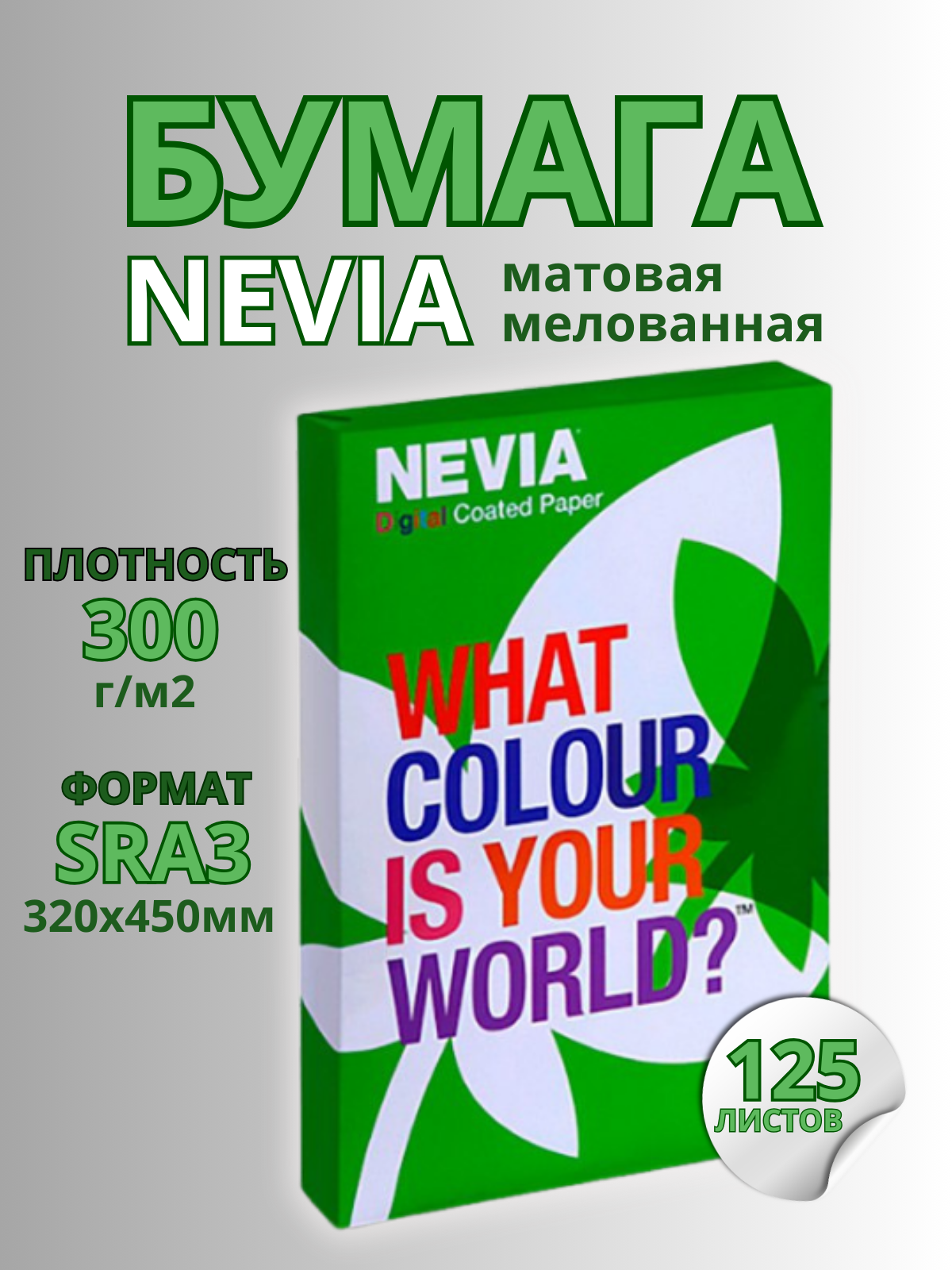 Бумага мeлованная NEVIA мат. бел.300 г/м2 320x450 мм (SRA3) 125л