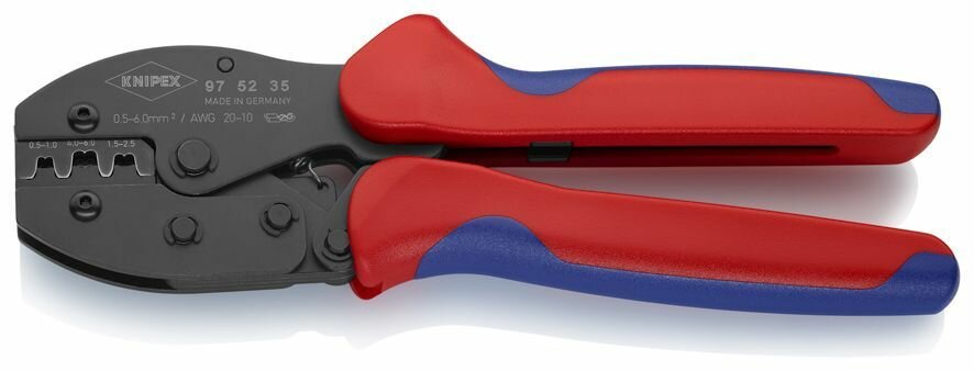 фото Пресс-клещи KNIPEX PreciForce, 3 гнезда, штекеры открытые неизолированные 4.8/6.3 мм, 0.5-6.0 кв. мм, длина 220 мм KN-975235
