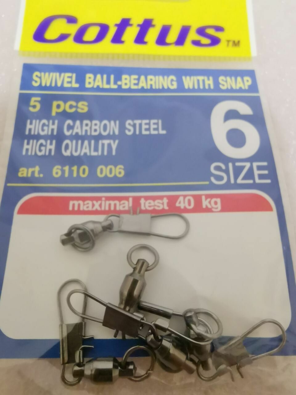 Карабин с подшипником и застежкой COTTUS Swivel Ball-Bearing With Snap #6 (5шт,40кг)