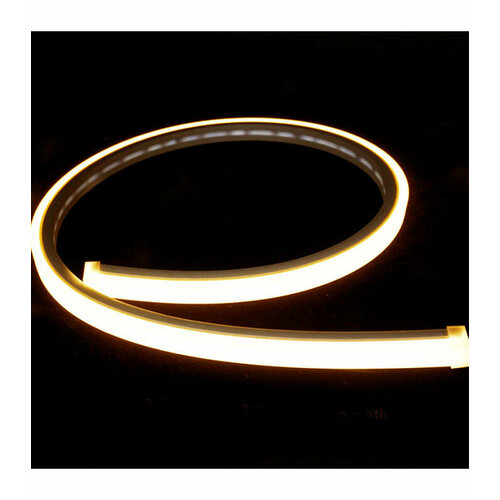 Светодиодный термостойкий неон 24 В. DC. IP67. Цвет свечения Теплый белый. Катушка 5 метров. Размер неона 14х14 мм